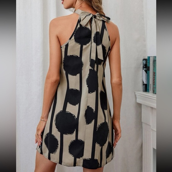 Boho stripes and polka dots halter tie back mini dress - Picture 3 of 6